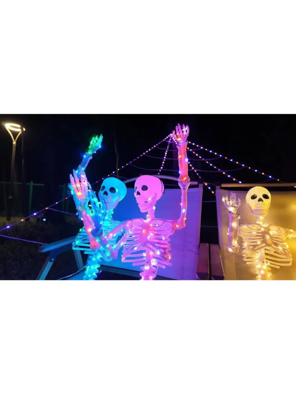 Lighted Skeletons 3FT - 2 Pack Halloween Decor, Realistic Skulls & 350pcs Lights